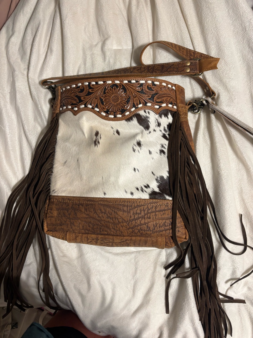 Cowhide purse with real fur